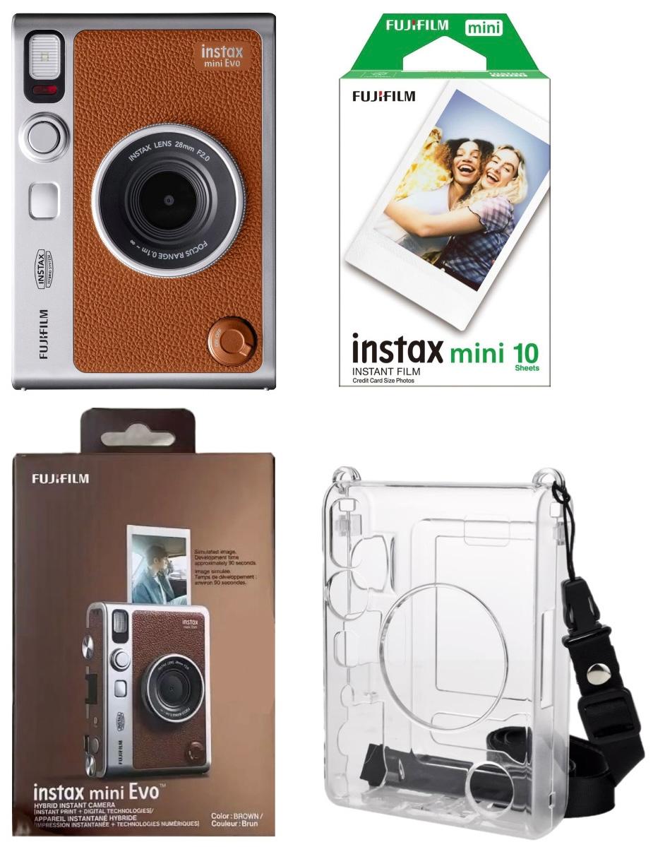 Набір Fujifilm INSTAX MINI EVO Hybrid Brown Фотокамера миттєвого друку / Фотопапір 10 фото / Чохол прозорий