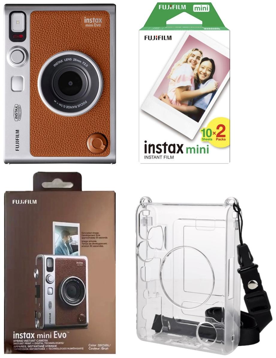 Набір Fujifilm INSTAX MINI EVO Hybrid Brown Фотокамера миттєвого друку / Фотопапір 20 фото / Чохол прозорий