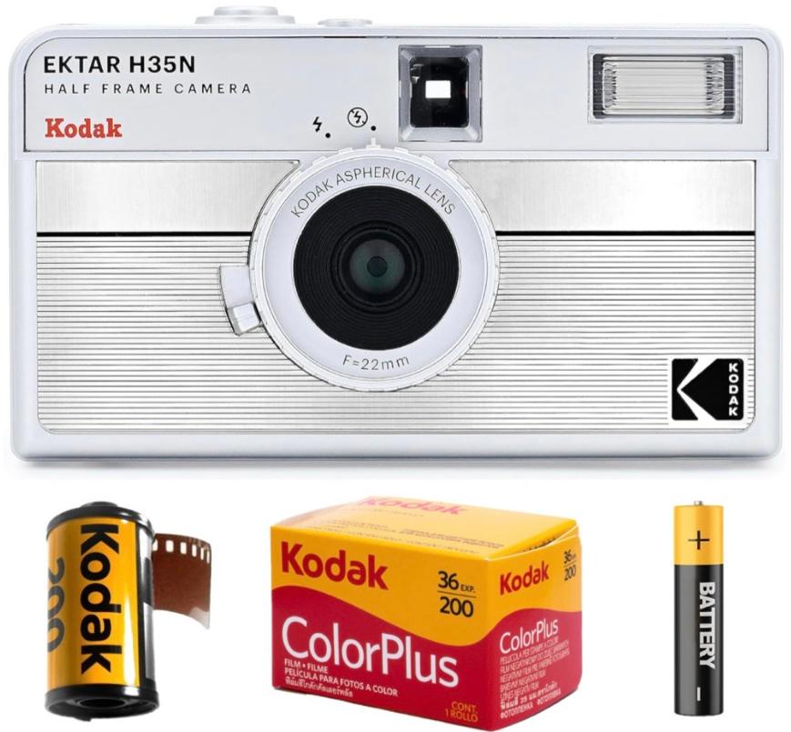 Плівковий фотоапарат Kodak Ektar H35N Half Frame Camera Striped Silver H 35 N срібний / плівка Kodak Color Plus / батарейка / Чохол