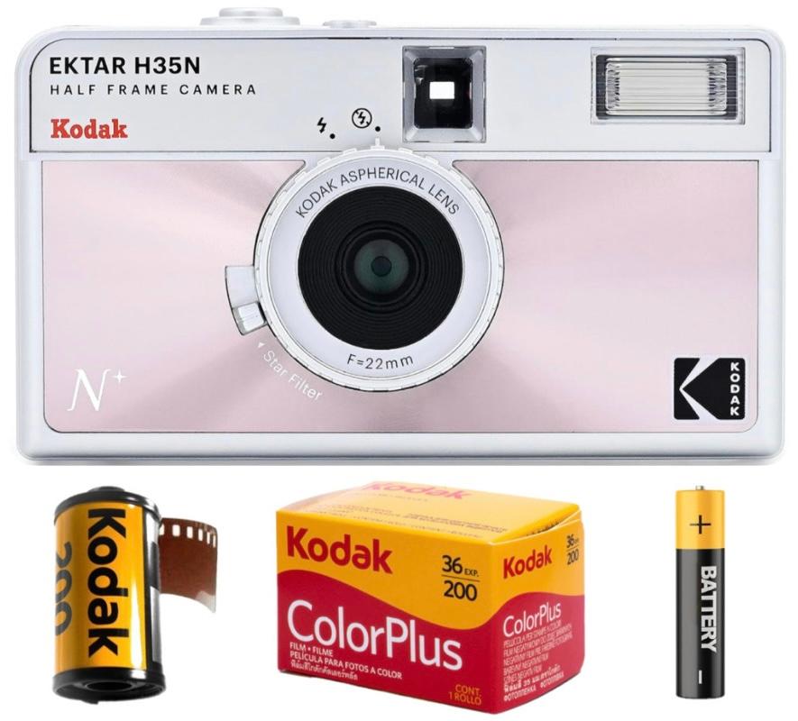 Плівковий фотоапарат Kodak Ektar H35N Half Frame Camera Glazed Pink H 35 N рожевий / плівка Kodak Color Plus / батарейка