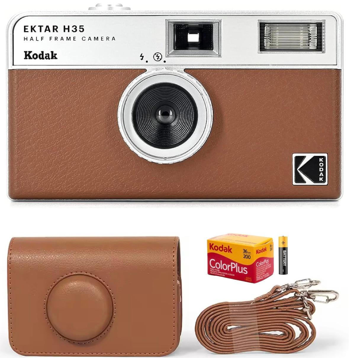 Плівковий фотоапарат Kodak Ektar H35 Half Frame Camera H 35 коричневий / Чохол коричневий / Плівка Kodak Color Plus / Батарейка