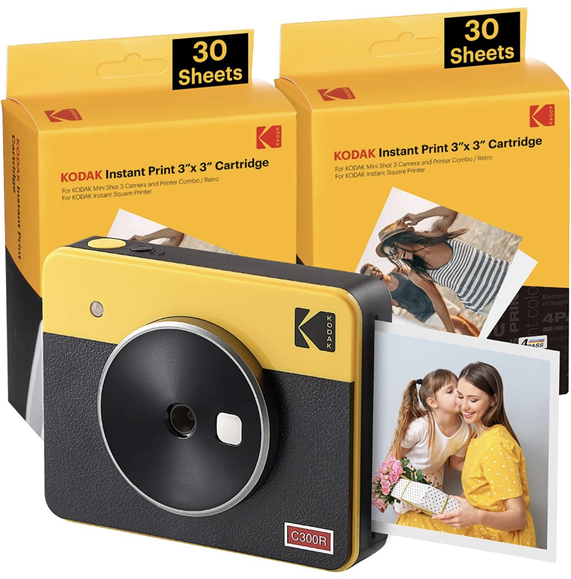 Набір Фотокамера миттєвого друку KODAK Mini Shot 3 Retro Yellow + Фотопапір (68 фото) + чохол коричневий