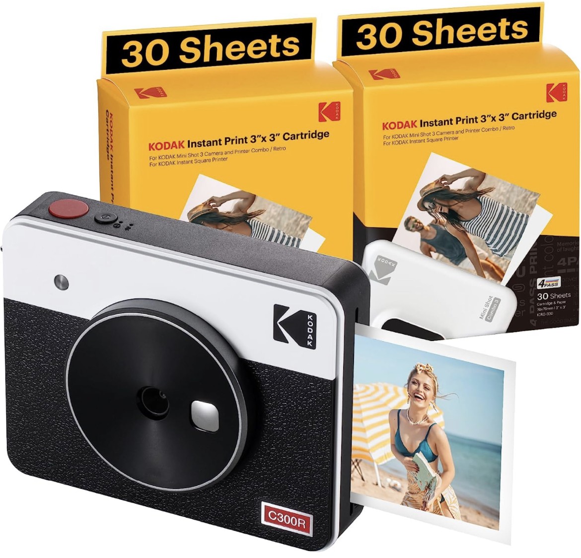 Набір Фотокамера миттєвого друку KODAK Mini Shot 3 Retro White + Фотопапір (68 фото)