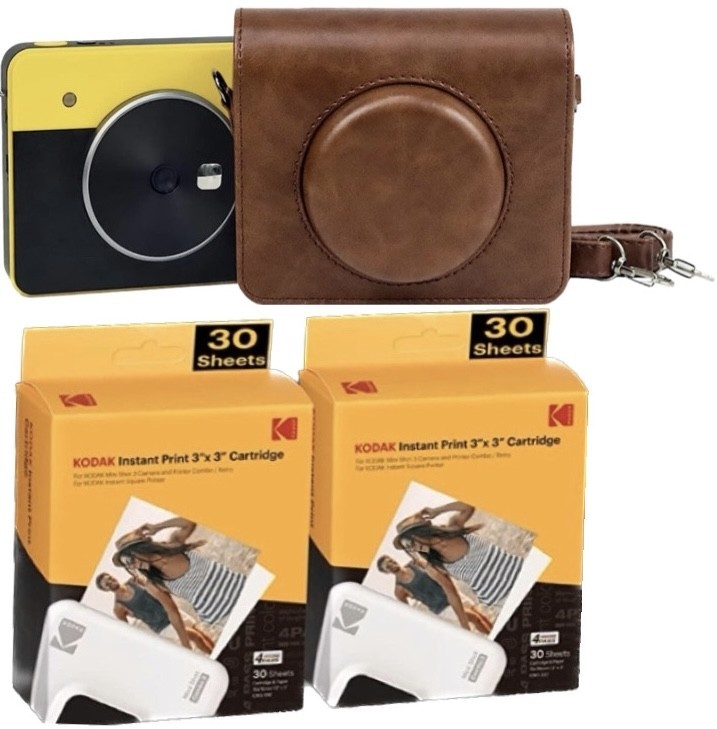 Набір Фотокамера миттєвого друку KODAK Mini Shot 3 Retro Yellow + Фотопапір (68 фото) + чохол коричневий