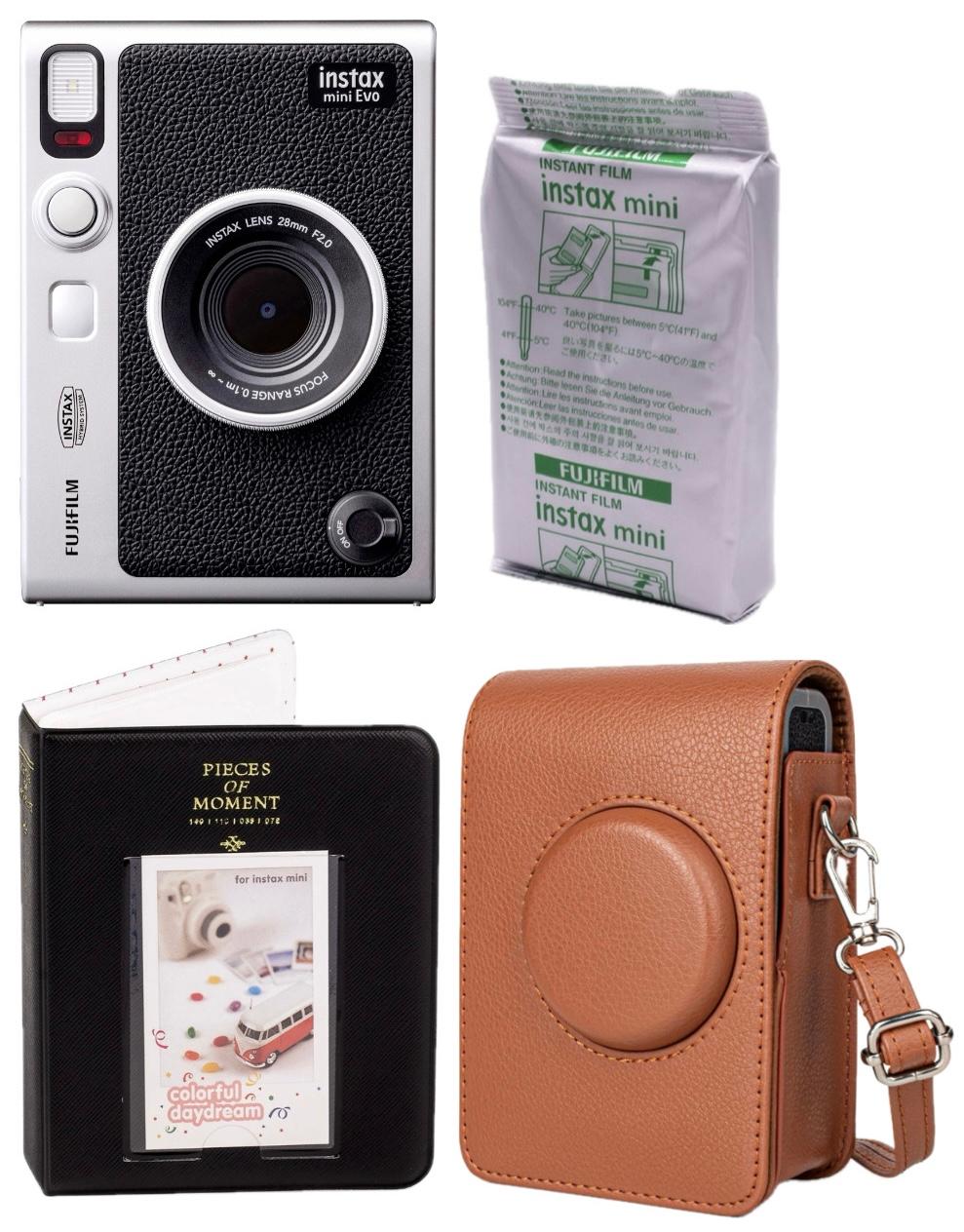 i78295956-1fb154c64a335e1025462d71a3d2fec6-1732148149582 Набір Fujifilm INSTAX MINI EVO Hybrid Black Чорна Фотокамера миттєвого друку / Фотопапір 10 фото / Чохол коричневий / Альбом 64 фото
