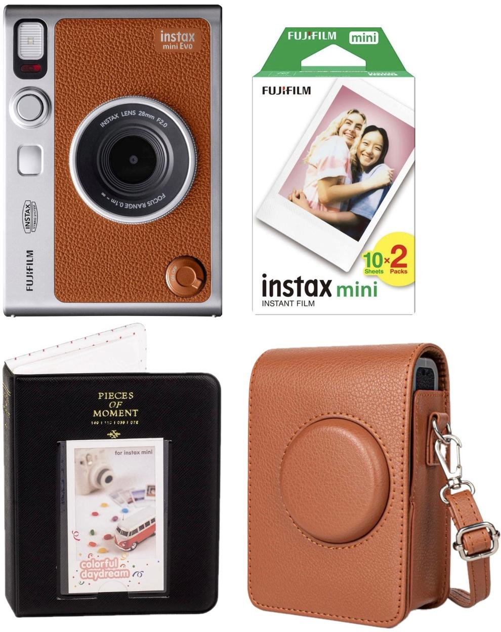 Набір Fujifilm INSTAX MINI EVO Hybrid Brown Фотокамера миттєвого друку / Фотопапір 20 фото / Чохол коричневий / Альбом 64 фото чорний