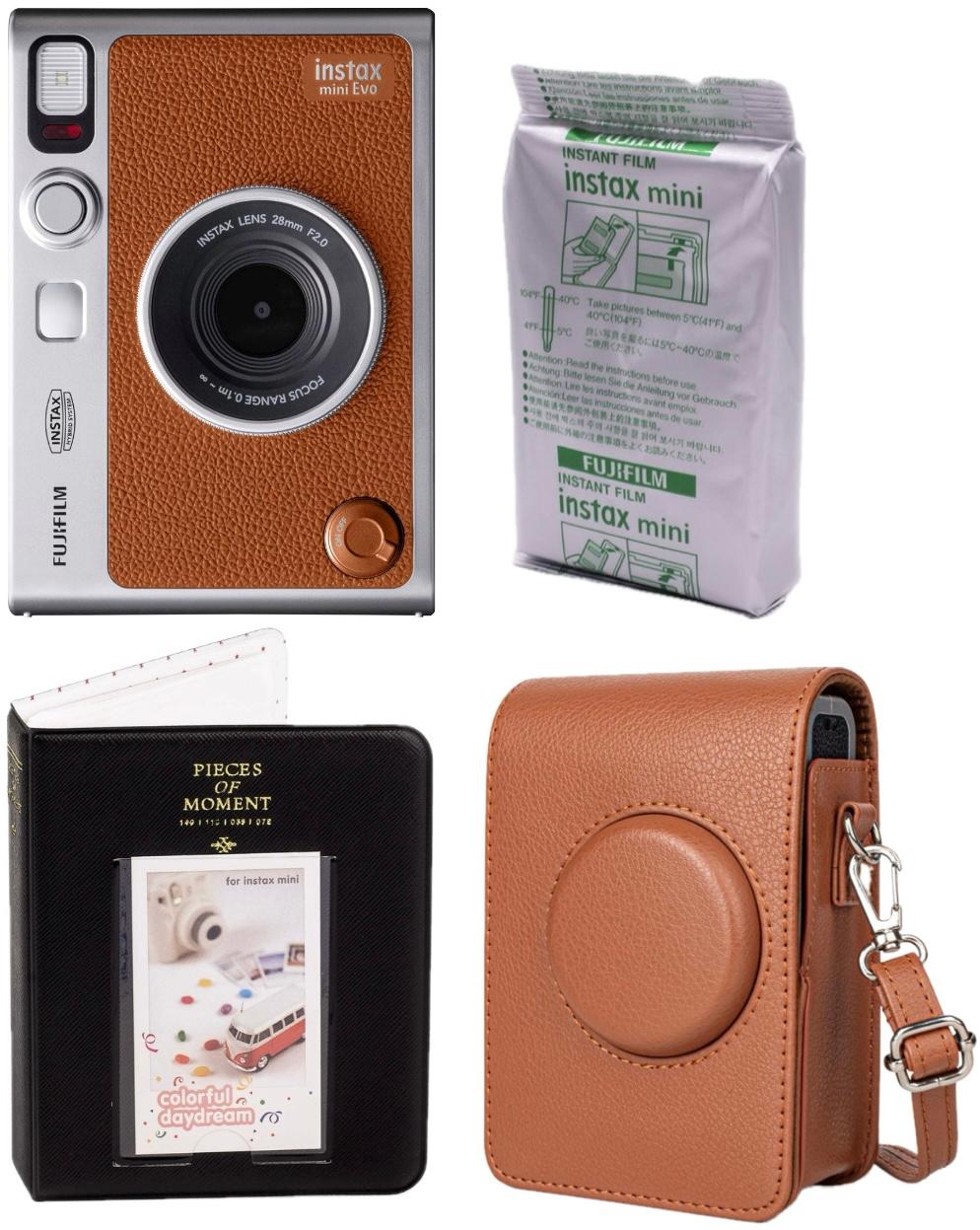 i78296020-e33378405ea4afccb9a9c6c94d5e3539-1732148343151 Набір Fujifilm INSTAX MINI EVO Hybrid Brown Фотокамера миттєвого друку / Фотопапір 10 фото / Чохол коричневий / Альбом 64 фото чорний