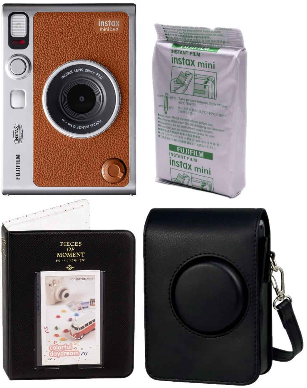 Набір Fujifilm INSTAX MINI EVO Hybrid Brown Фотокамера миттєвого друку / Фотопапір 10 фото / Чохол чорний / Альбом 64 фото чорний