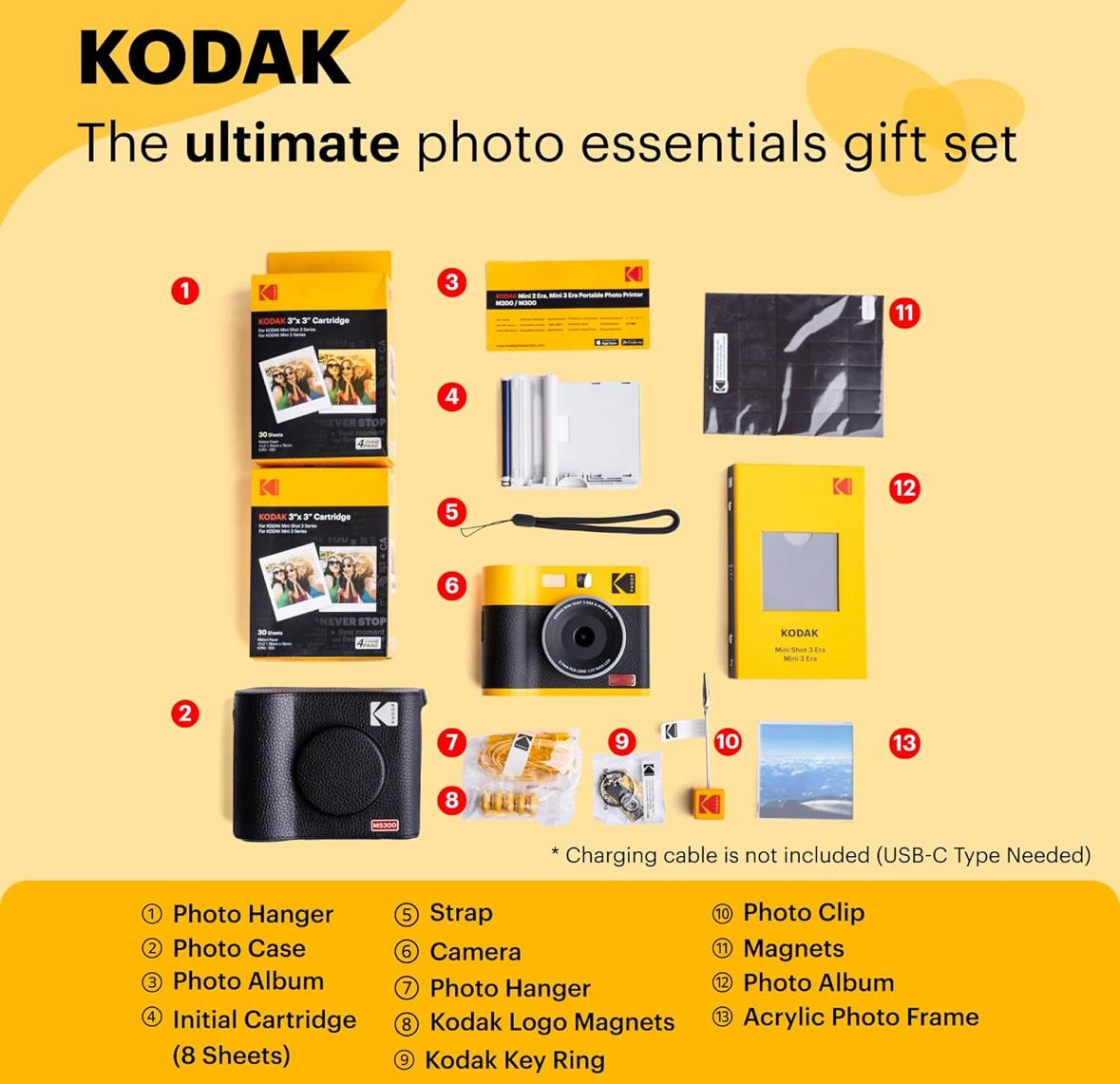 Набір Фотокамера миттєвого друку + принтер KODAK Mini Shot 3 ERA 4PASS Yellow + Фотопапір(68 фото) + чохол + фотоальбом + аксесуари