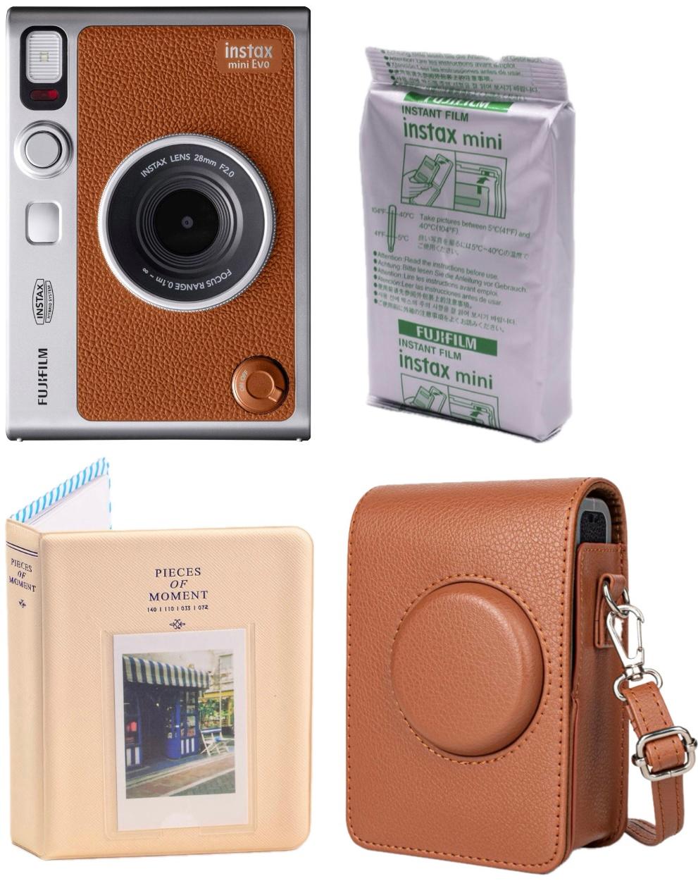 Набір Fujifilm INSTAX MINI EVO Hybrid Brown Фотокамера миттєвого друку / Фотопапір 10 фото / Чохол коричневий / Альбом 64 фото бежевий