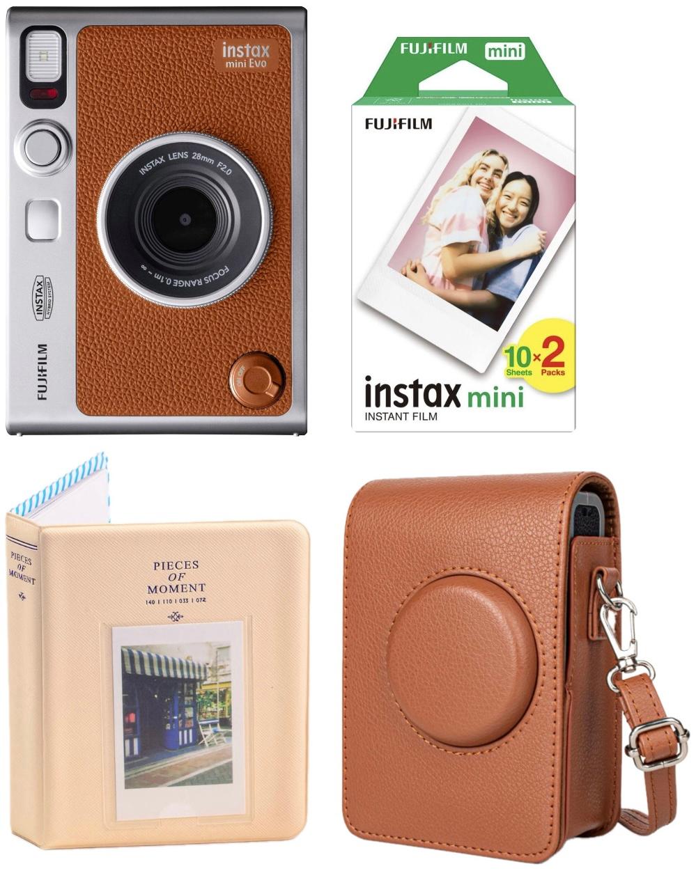 Набір Fujifilm INSTAX MINI EVO Hybrid Brown Фотокамера миттєвого друку / Фотопапір20 фото / Чохол коричневий / Альбом 64 фото бежевий