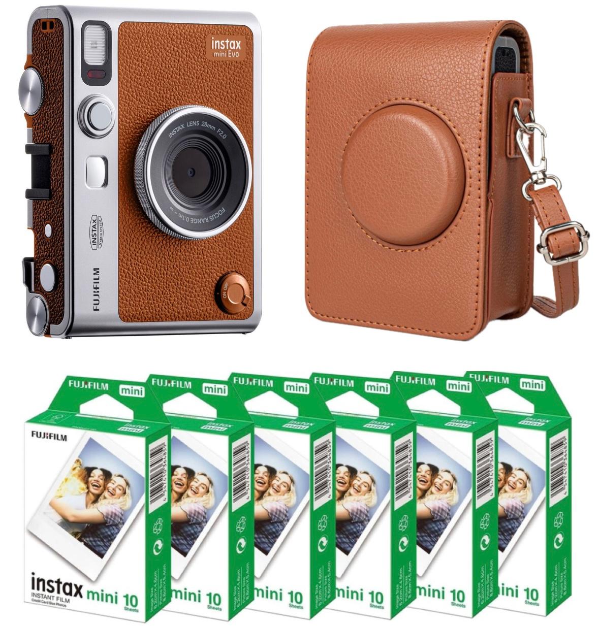 Набір Fujifilm INSTAX MINI EVO Hybrid Brown Фотокамера миттєвого друку / Фотопапір 60 фото / Чохол коричневий