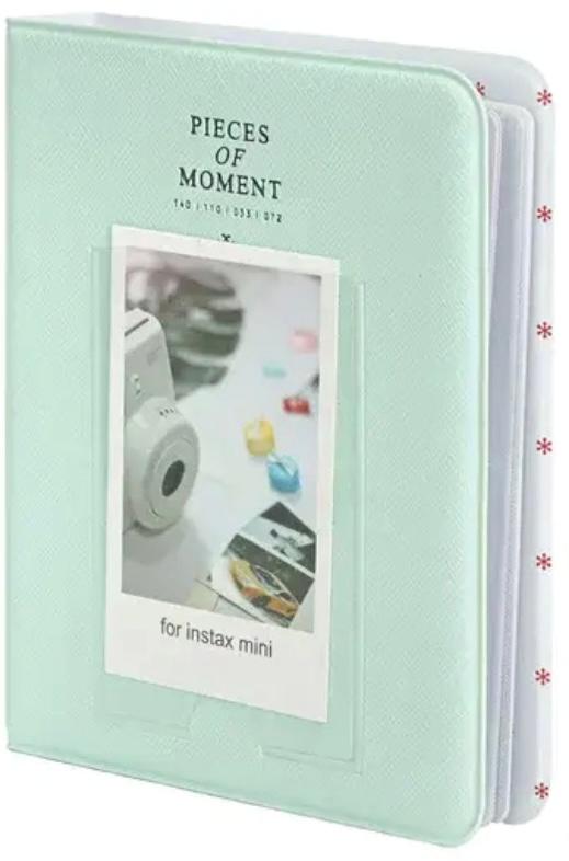 Подарунковий набір аксесуарів для Фотокамери Миттєвого Друку Fujifilm Instax Mini 12 / Instax Mini 11 / Instax Mini 9: Фотопапір 20 фото /Фотоальбом 64 фото / Чохол Mint Green (Мʼятно-зелений)