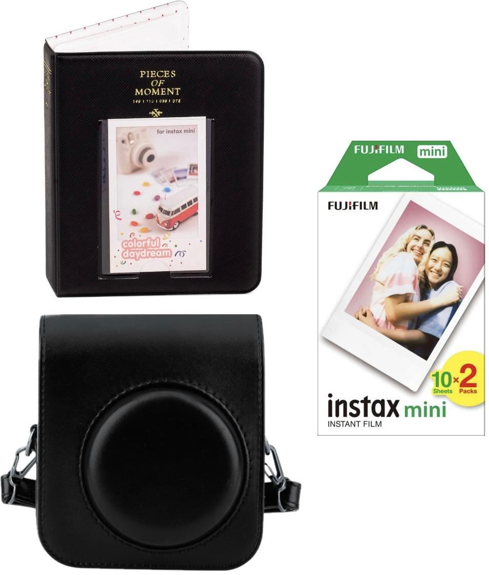 Подарунковий набір аксесуарів для Фотокамери Миттєвого Друку Fujifilm Instax Mini 12 / Instax Mini 11 / Instax Mini 9: Фотопапір 20 фото /Фотоальбом 64 фото / Чохол Black (Чорний)